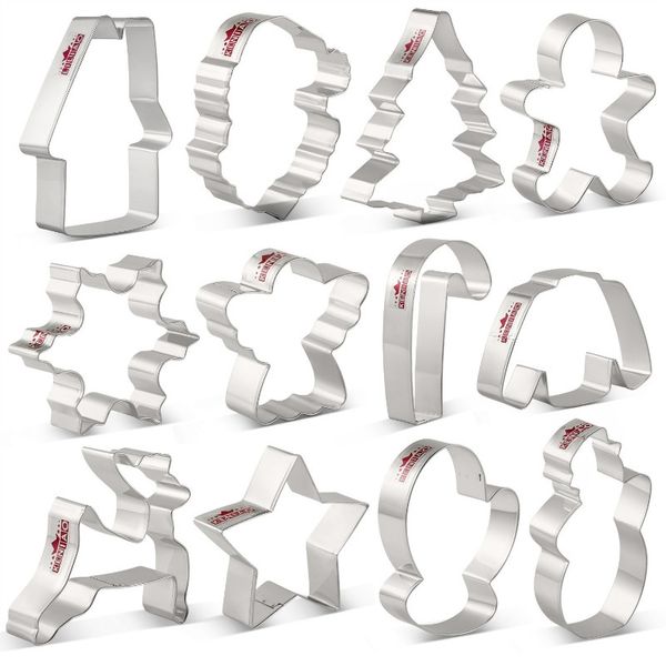 

keniao christmas cookie cutter-snowflake, candy cane, christmas tree, star,gingerbread biscuit fondant cutters - stainless steel