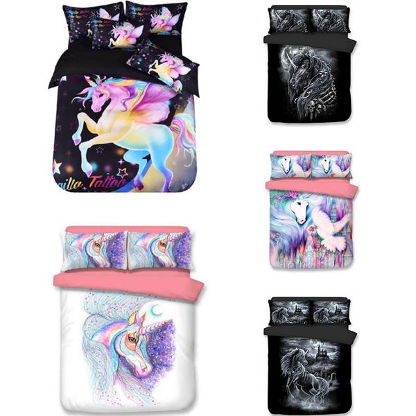 

3d unicorn постельного белья мультфильм печатных пододеяльник мультфильм покрывала пододеяльники 3шт наборы одеяло обложка + подушка обложка