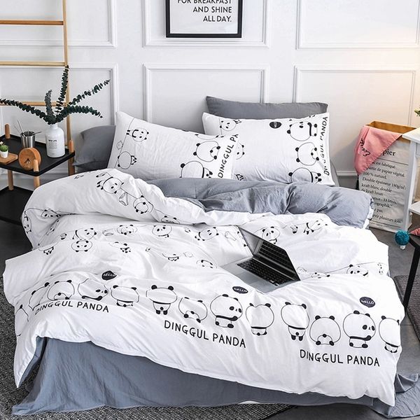 

solstice home textile panda simple white bedding sets kid teen boys linen duvet cover pillowcase bed sheet girl bedclothes