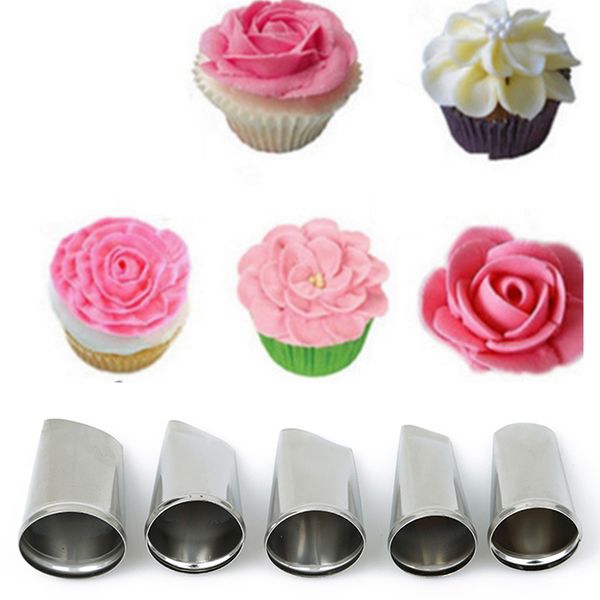 

5pcs/set rose petal metal cream tips cake decorating tools icing piping nozzles cake cream decorating cupcake tools