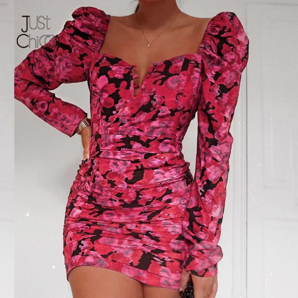 

casual dresses justchicc floral print summer dress women high waist lace up ruffle mini beach female puff sleeve vestidos, Black;gray