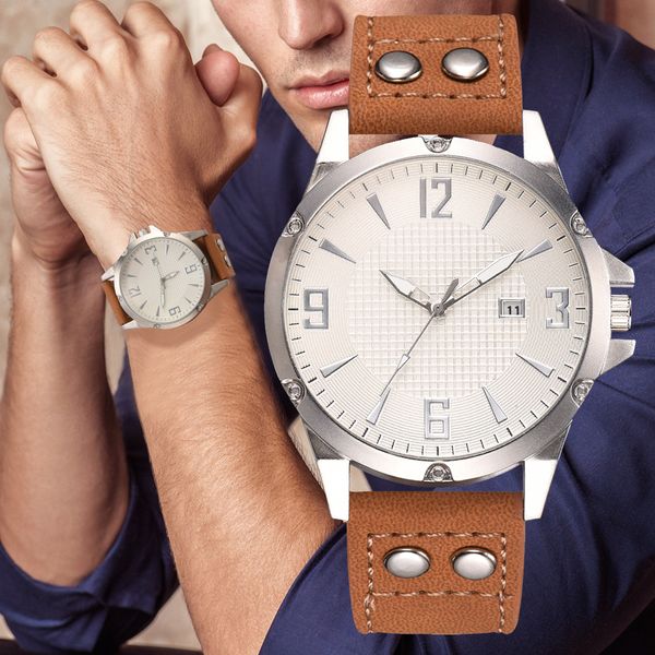 

fashion vintage classic men's leather strap sport quartz army watch wristwatch clock gift retro design zegarek meski watch men, Slivery;brown