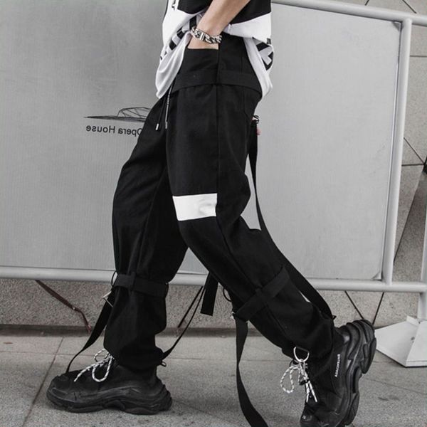 

new 2019 men's fashion personality elasticity haran pants multi pocket haran pants tootsies singer costumes, Black