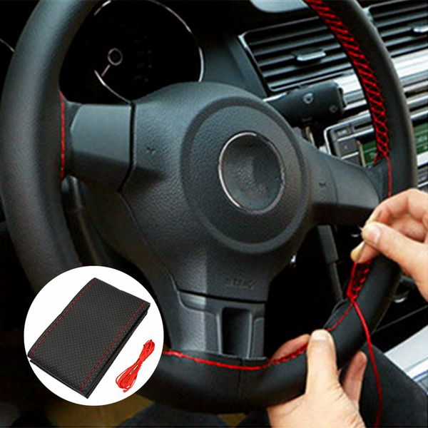

car steering cover diy steering wheel covers soft leather braid with needle thread interior kits wheel anti-catch car
