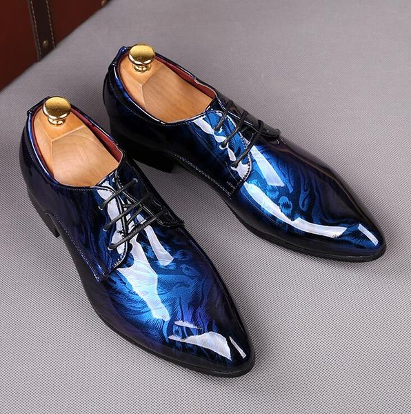 

new popular casual mens shoes glitter royal blue print flat formal oxfords wedding evening dress shoes sapato social masculino, Black