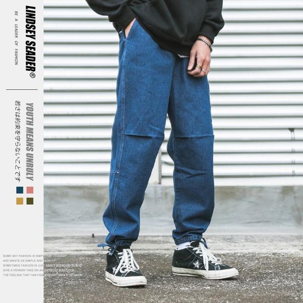 

lindsey seader hiphop denim cargo pants jeans pockets men harajuku streetwear joggers pant jeans harem trousers men fashion, Blue