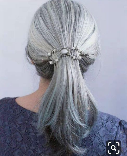 

silver grey weave ponytail hairpiece clip in fashion new looking straight pony tail hair extension bun chignon nature gray color, Black