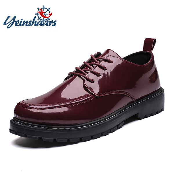 

yeinshaars patent leather men's ankle shoes autumn winter fashion men low male leather oxfords, Black