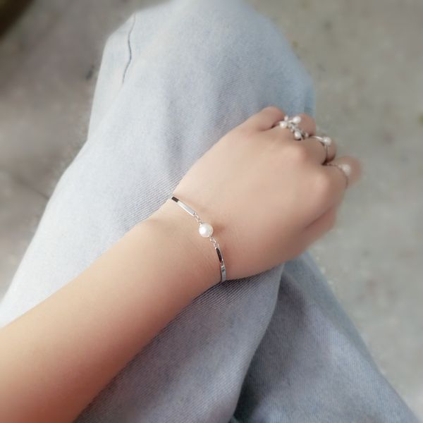 

freshwater pearl bracelet s925 pure silver simple fashion bracelet diy empty accessories natural pearls jewelry, Golden;silver