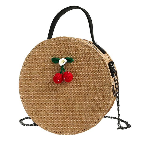 

vintage women crossbody bags simple weave round tote handbags cute cherry shoulder bag sac en paille woven bag