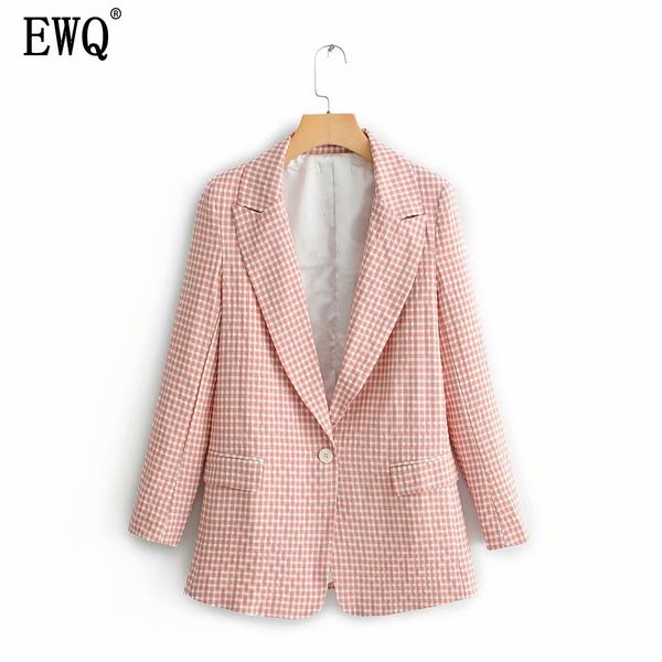 

ewq] 2019 summer new plaid single button notched neck long sleeve loose ladies small suit trend women casual jacket qh2491, White;black