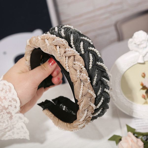 

mesh headband wide side twist pearl 3.2cm bow hairband curly hair style mesh headband new zealand yyjdw, Black;brown