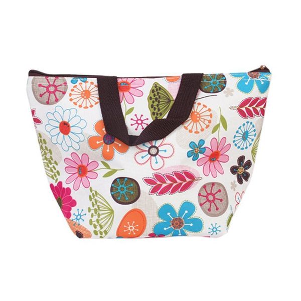 

lunch box bag tote insulated cooler carry bag for travel picnic - floral pattern, Blue;pink