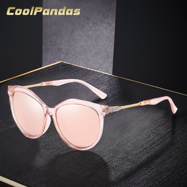 

coolpandas design fashion cat eye sunglasses polarized women with diamond legs for lady travelling eyewear trendy shades, White;black