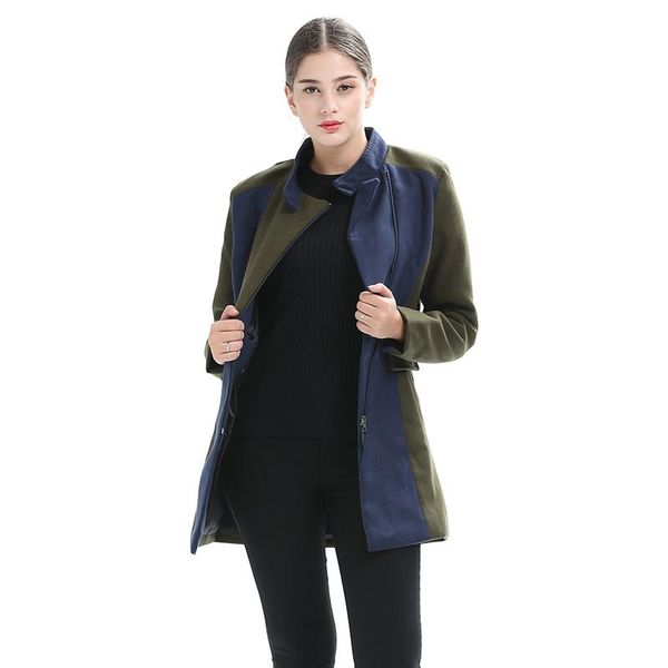 

новое прибытие пальто женщина зимы осени шерстяное пальто моды лоскутная тонкий стенд воротник меховой outwear плюс размер куртки для женщин, Black
