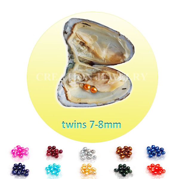 

bulk freshwater oysters has twins rice/ oval pearls 7-8mm mix beautiful colors good quality shipping by dhl fishing license needed, White