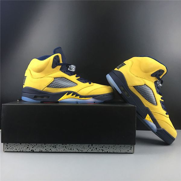 

new style 5 sp michigan inspire yellow college navy amarillo men basketball shoes 5s mens sneaker cq9541-704 with box