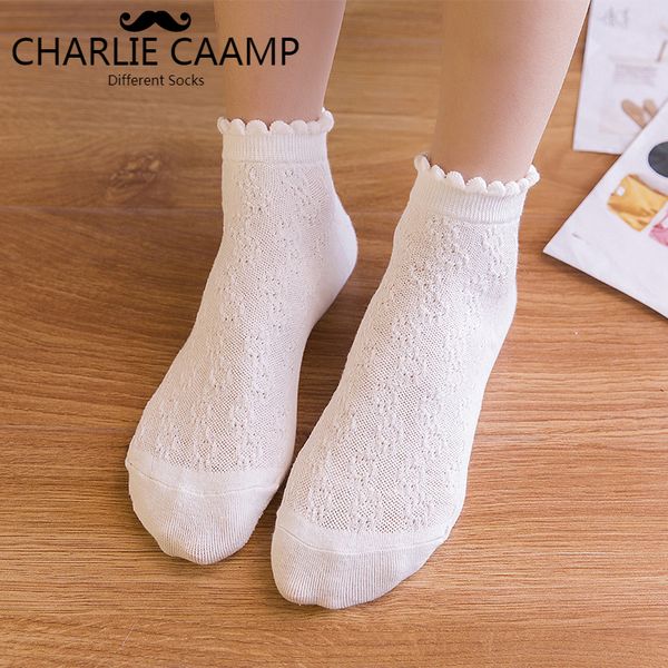 

charlie caamp new all seasons cotton retro pattern casual wild series ladies lace breathable shallow mouth boat socks d106, Black;white