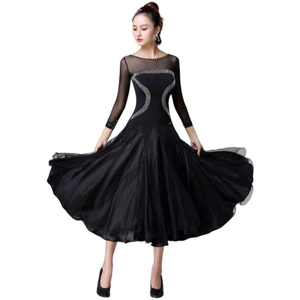 

бальные танцевальные платья женское исполнение кристаллы спандекса платье с длинным рукавом, Black;red