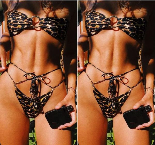 

european and american explosive personality ring leopard-print bikini bandage