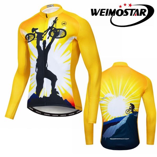 

weimostar 2020 autumn reflective cycling jersey classic long sleeve cycling clothing pro bike wear yellow, Black;red