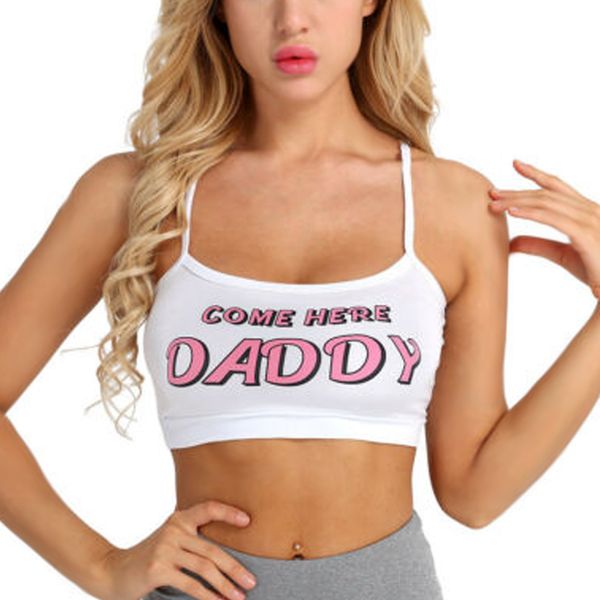 

women tank funny come here daddy vest halter short blouse crop js26, White