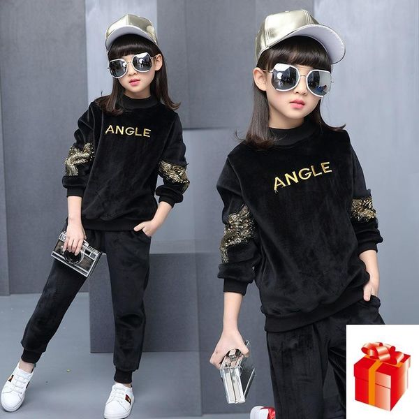 

children's sets 2020 fashion spring autumn girls clothes set long sleeve letters embroidered 2pcs black halloween girl costume t200526, White