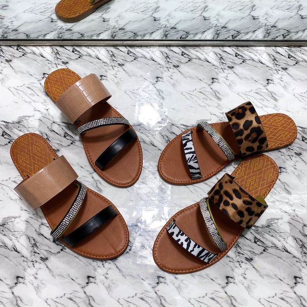 

women sandals flats crystal beach sandals women 2020 rhinestones elegant leopard ladies summer shoes woman sandalias mujer, Black