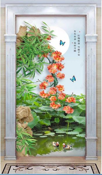 

3d wallpaper custom p peach blossom bamboo lotus lotus pond moonlight landscape painting entrance wall muals wall paper for walls 3 d