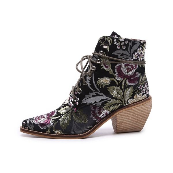 

zk womens fashion boots new roman boots with flowers shoes, Black