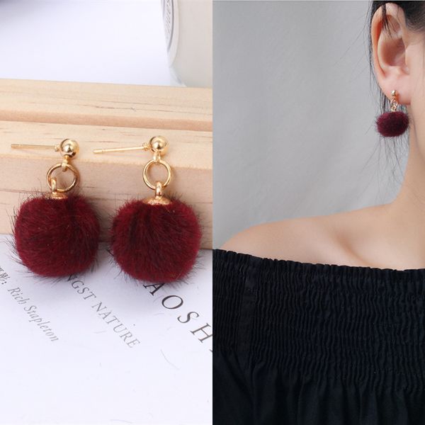 

2019 new arrivals women's fashion hairball metal ball earrings bijoux simple plush ball drop earrings for women jewelry, Silver