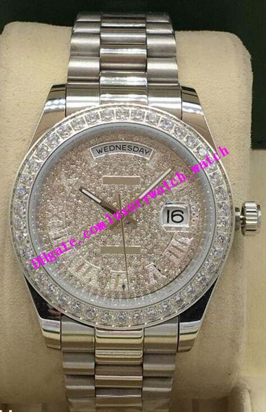 

luxury watch mens 18k white gold diamond bezel perpetual watch diamonds roman dial automatic fashion men's watches wristwatch factory s, Slivery;brown