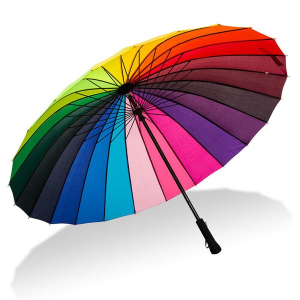 10pcs 24K Rainbow Umbrella Anti-UV Sun Chuva Big punho longo Hetero Guarda-chuvas coloridos Masculino Feminino ensolarado e chuvoso do guarda-chuva