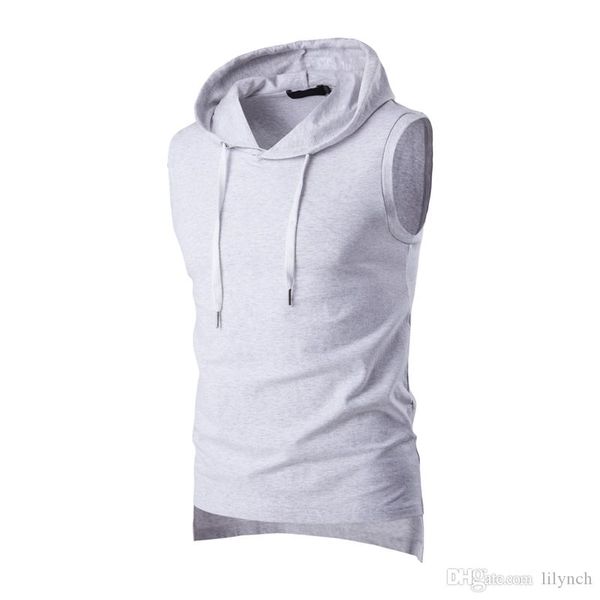 

2017 summer casual men's solid sleeveless sports cotton t-shirt hooded tank hoodies tee men bodybuilding fitness