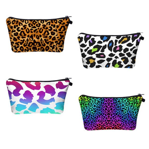 Mulheres Maquiagem Sacos de Leopardo Padrão Cosméticos Bag Cosméticos Handbag Bolsa Impresso Zipper Make Up Bolsa Moda Moda Embraiagem Caso YFA547