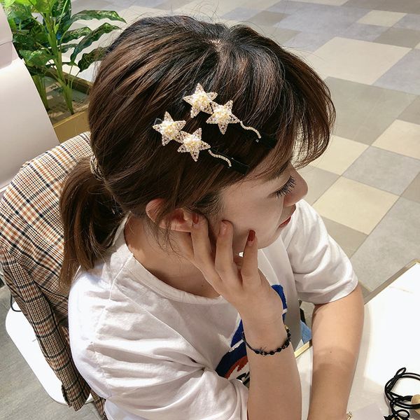 

five-pointed star pearl rhinestone hair clip bobby pin barrette hairband hairpin headdress for women girls stlying for tools