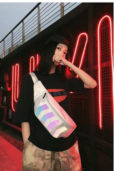 

2020 new trendy cool reflective oblique cross waist bag fashion wild shoulder bag