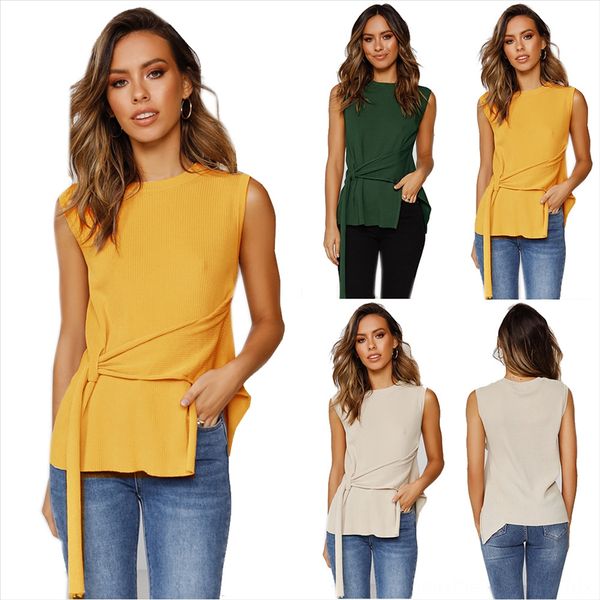 

2020 round collar sleeveless slim rib knitted shirt summer 2020 round collar sleeveless slim rib knitted shirt summer, White