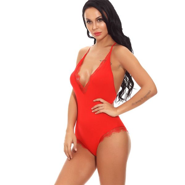

Trendy Women clothes Lace Sexy backless Bodysuit V-neck sleeveless strap Jumpsuits One Pieces