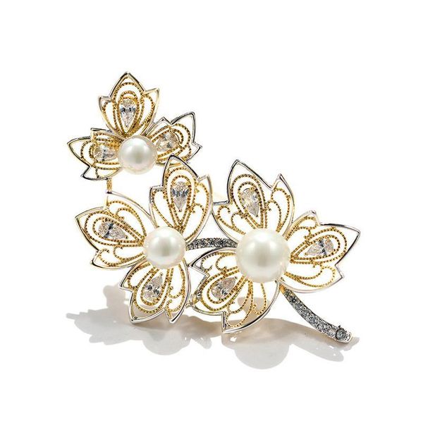 

красивые цвета золота имитация pearl кленовые листья брошь pin для женщин свадебные аксессуары ювелирные изделия, Gray