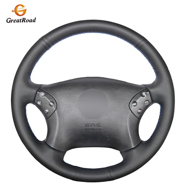 

hand-stitched black pu artificial leather car steering wheel cover for w203 c-class 2001-2007