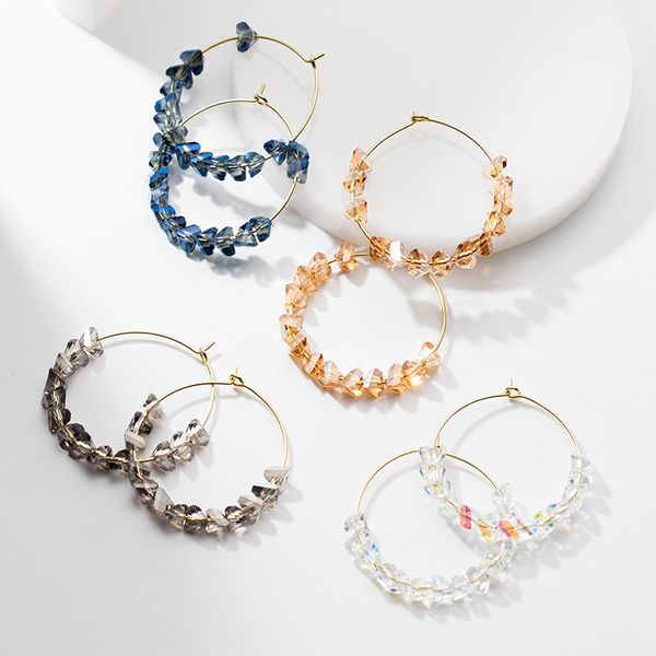 

new fashion crystal beads big circle hoop earrings 925 sterling silver earring for women bohemian wedding engagement jewelry, Golden;silver
