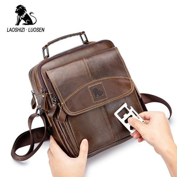 

laoshizi luosen men's genuine leather shoulder crossbody bag large capacity handbag for male small business flap messenger bag
