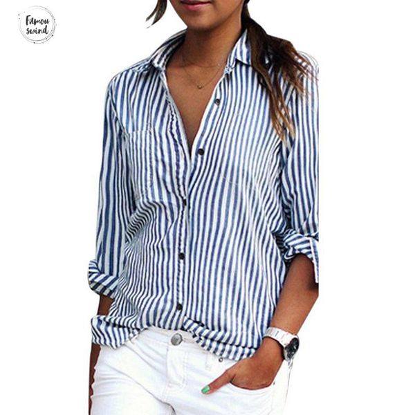 

полосатый новая осень женщины 2019 с длинным рукавом turn down воротник сыпучие blusas femme повседневный sexy tee плюс размер 3xl, White