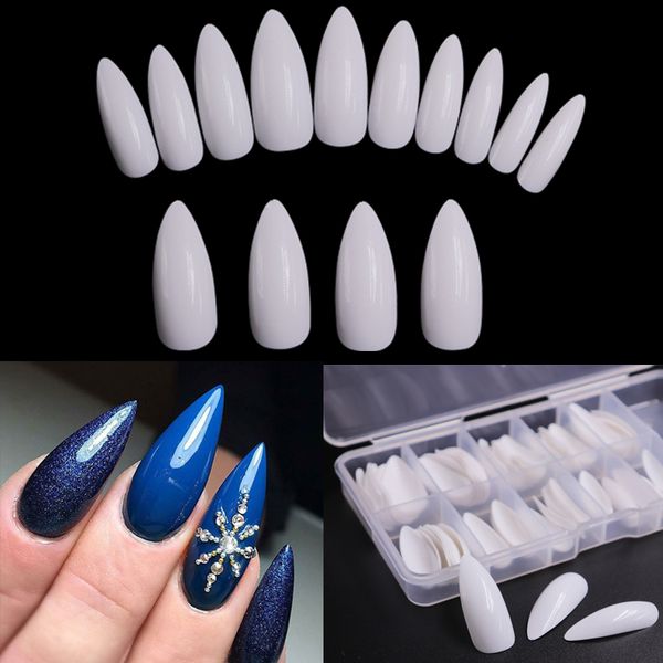 

100pcs/box white/clear/natural long full cover stiletto flase nail art tips coffin ballerina nails flat shape acrylic fake nails, Red;gold