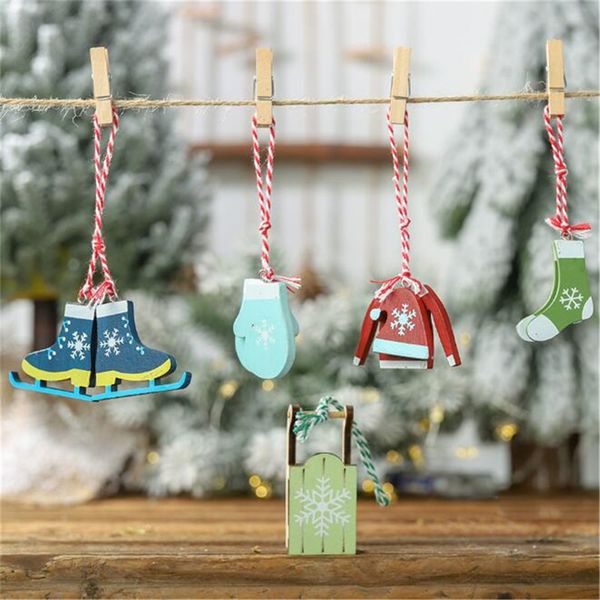 

lovely christmas pendant 5pcs/set christmas pendants ornaments decoration cute ski ornaments for home decor wooden