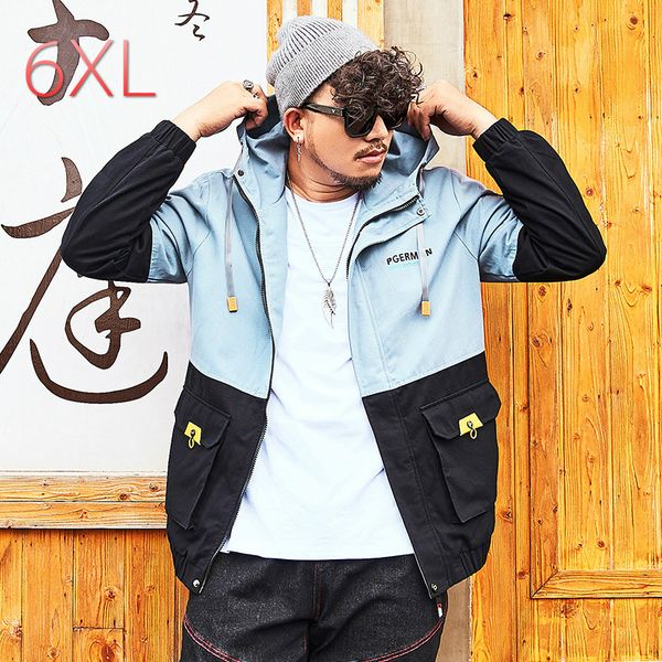 

spring and autumn blue-black color patchwork oversized coat large size men's trend jacket casual hooded thin streetwear jackets, Black;brown