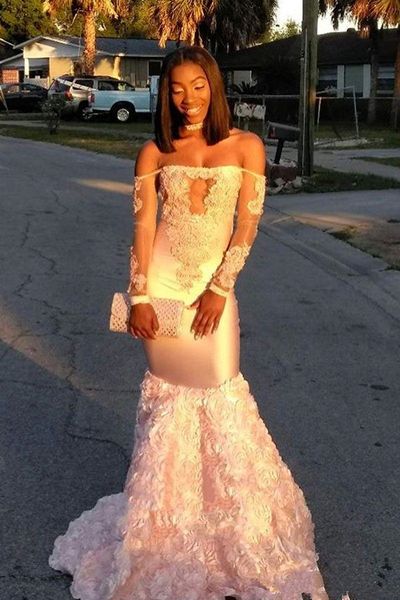 

african pink prom dresses mermaid off-the-shoulder appliques evening dress long sweep train arabic dresses dubai party gowns pageant dresses, Black;red