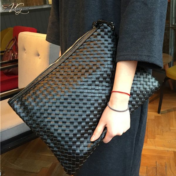 

knitting envelope knitting handbags crossbody pu leather messenger shoulder bags women lady elegant fashion day clutches male large purse