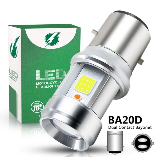 

1pc ba20d led motorcycle headlight bulb 18w cob chip glass lens white + blue hi-lo motorbike scooter headlamp fog light dc 9-18v